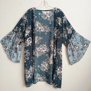 Maurices Green Floral Kimono Size XL